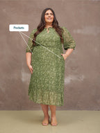 Maeve Dress - Gold Lurex & Green