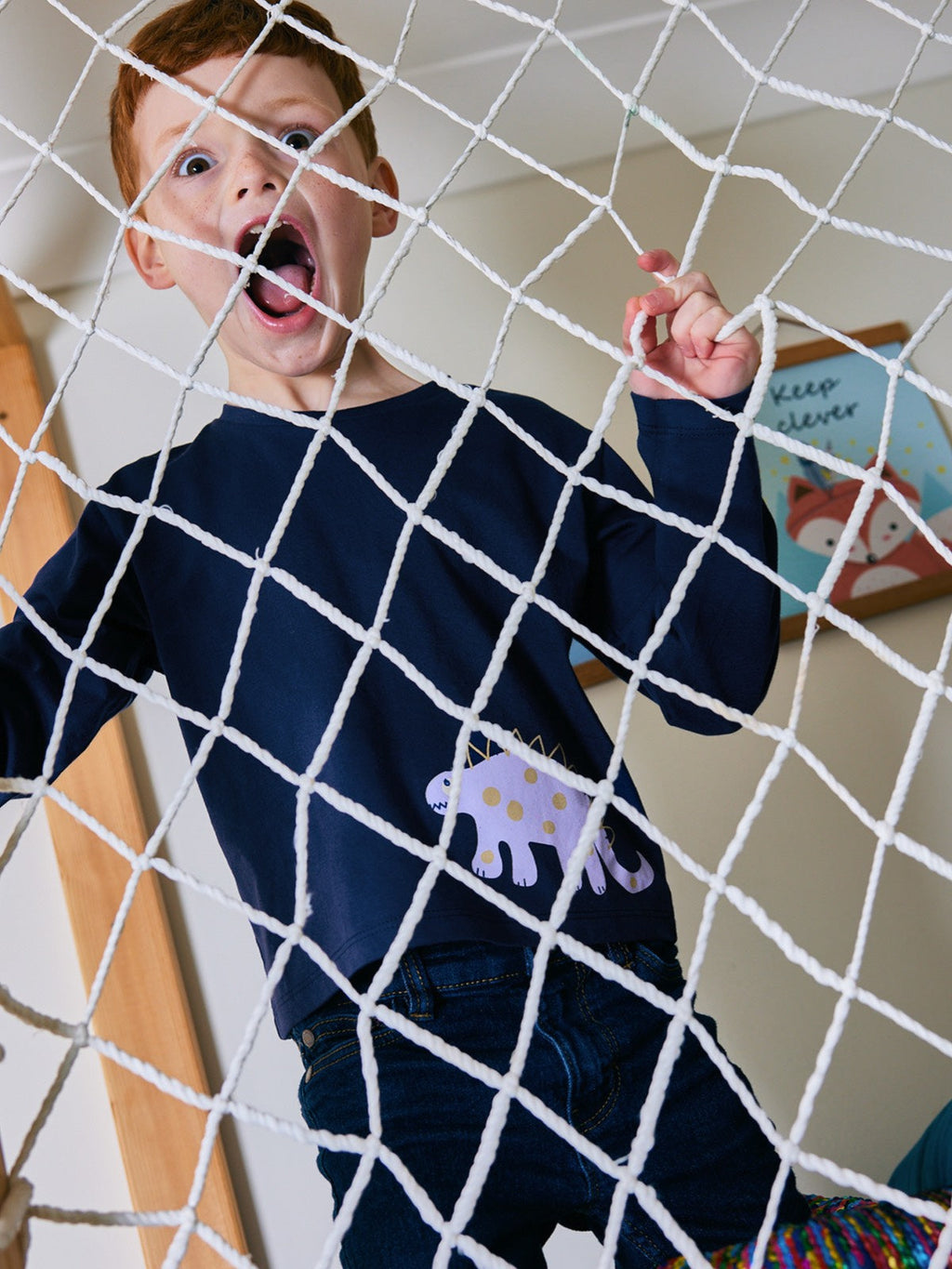 Melodi - Kids Long Sleeve T-Shirt - Navy Dinosaur Print