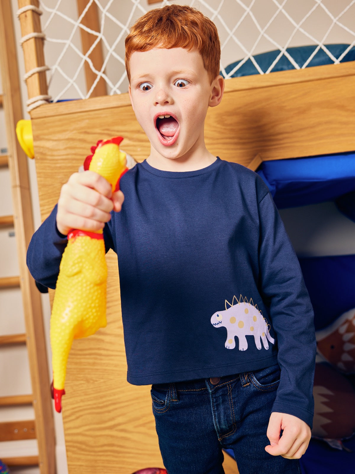 Melodi - Kids Long Sleeve T-Shirt - Navy Dinosaur Print
