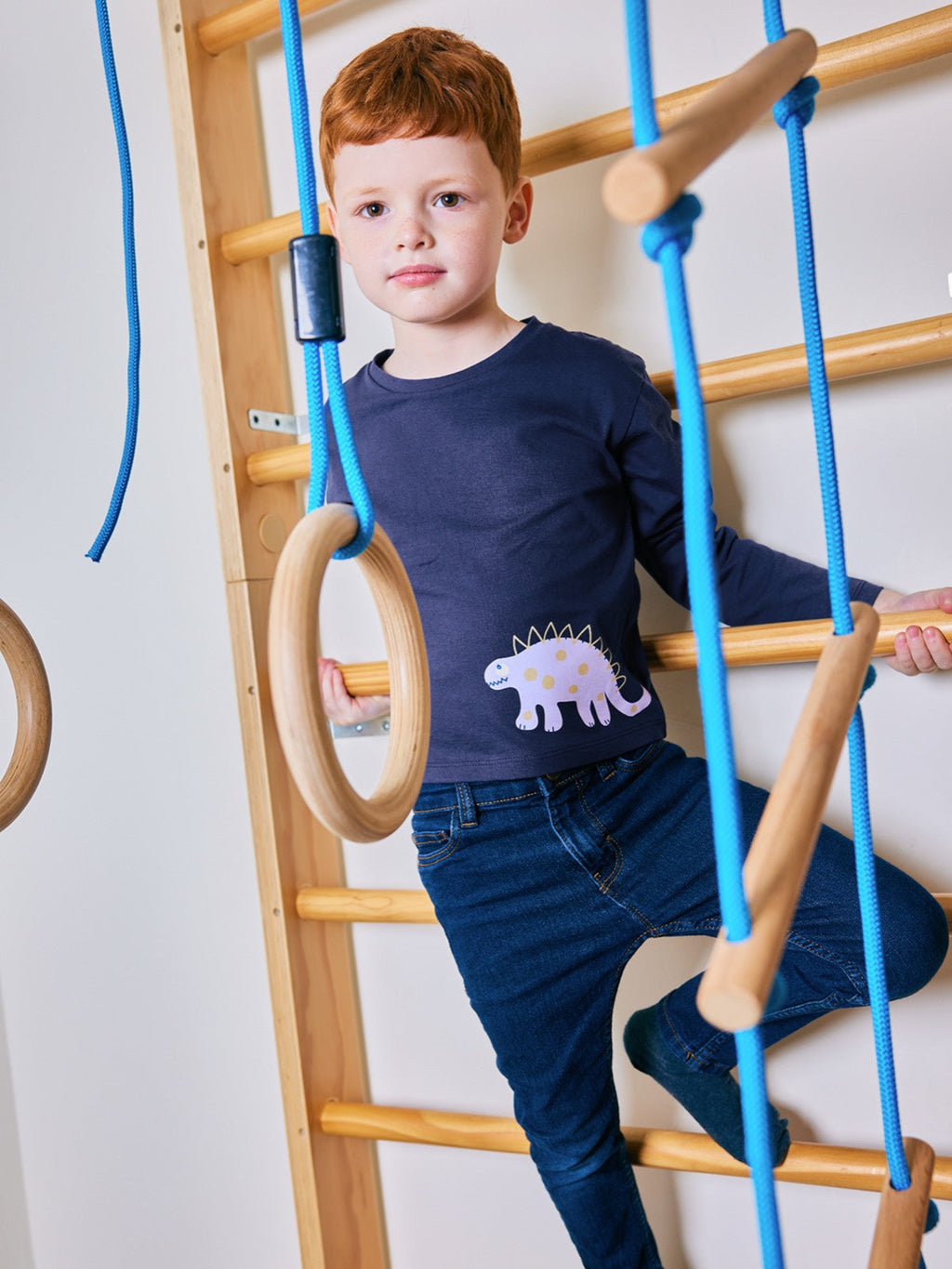 Melodi - Kids Long Sleeve T-Shirt - Navy Dinosaur Print