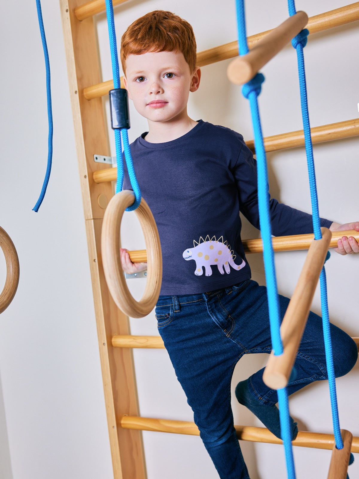 Melodi - Kids Long Sleeve T-Shirt - Navy Dinosaur Print