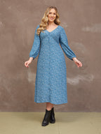 Millie Button Front Dress - Blue Star Print