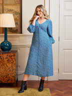 Millie Button Front Dress - Blue Star Print