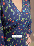 Monica V-Neck Tea Dress - Navy Floral