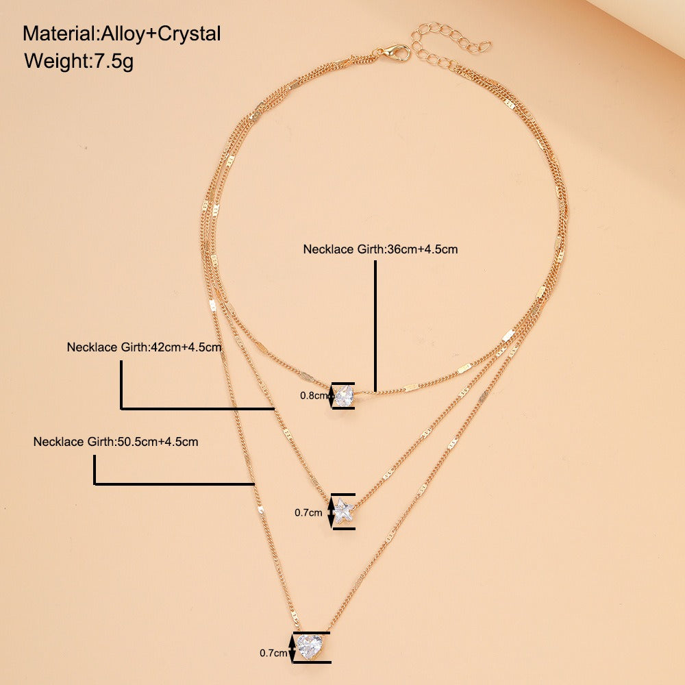 Multi-layered Five-pointed Star Heart Drop Vintage Necklace