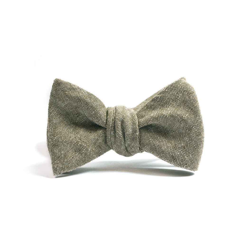 Olive Linen Chambray Bow Tie