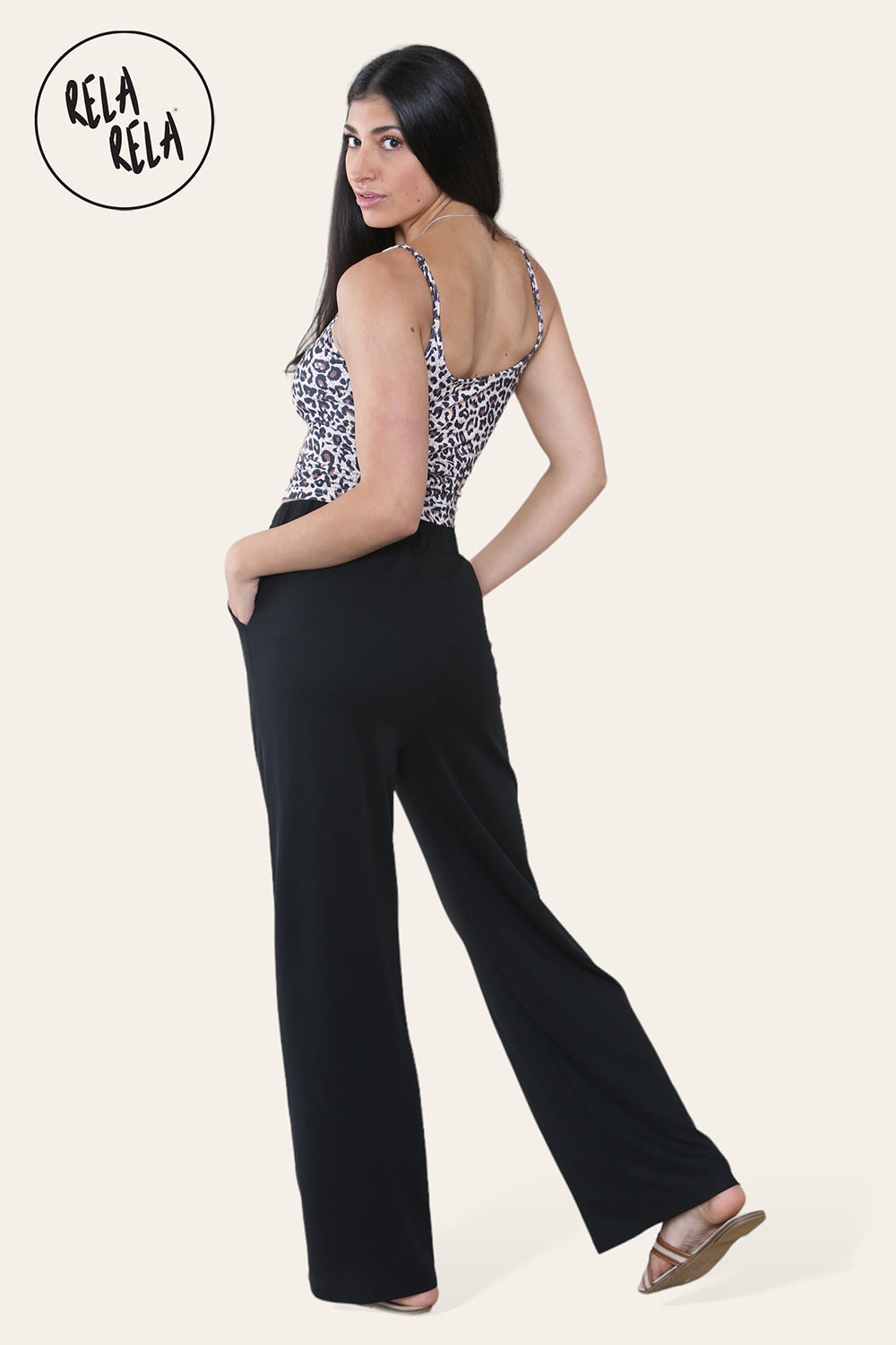 High Waisted Plicated Side Pocket Wide Leg Work Pants in Black