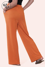 High Waisted Plicated Side Pocket Wide Leg Work Pants in Orange