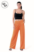 High Waisted Plicated Side Pocket Wide Leg Work Pants in Orange