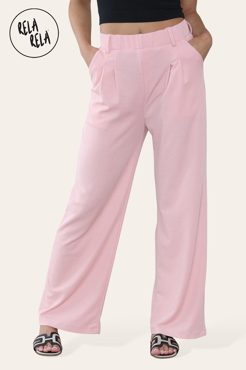 High Waisted Plicated Side Pocket Wide Leg Work Pants in Rose Pink
