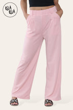 High Waisted Plicated Side Pocket Wide Leg Work Pants in Rose Pink