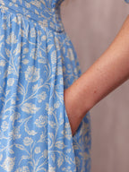 Penelope Georgette Dress - Blue & White Floral Print