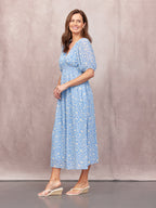 Penelope Georgette Dress - Blue & White Floral Print
