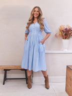 Phoebe Swiss Dot Button Front Dress - Blue