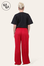 Wide Leg Elasticated Trousers with Soft Texture in Red