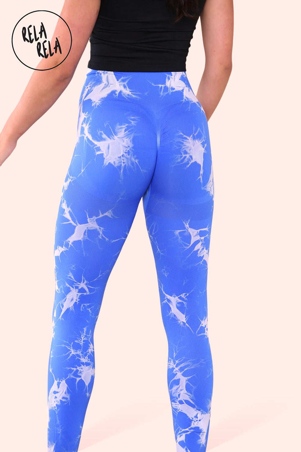 Marble Tie Dye High Waisted Scrunch Bum Leggings in Royal Blue