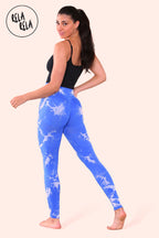 Marble Tie Dye High Waisted Scrunch Bum Leggings in Royal Blue