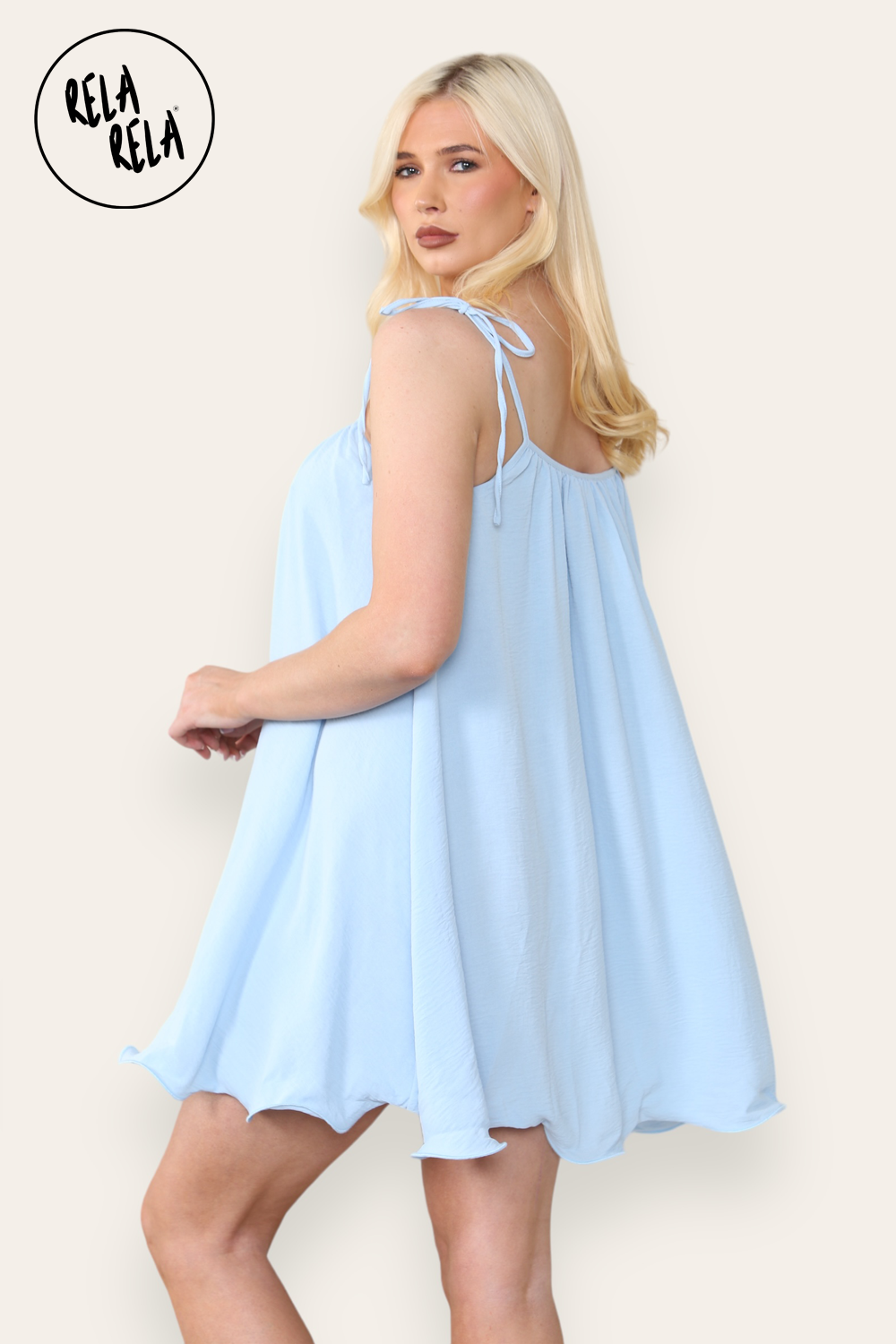 Strappy Wired Hem Swing Mini Dress Women Summer Dress in Baby Blue