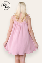 Strappy Wired Hem Swing Mini Dress Women Summer Dress in Rose Pink