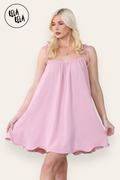 Strappy Wired Hem Swing Mini Dress Women Summer Dress in Rose Pink