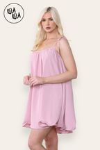 Strappy Wired Hem Swing Mini Dress Women Summer Dress in Rose Pink