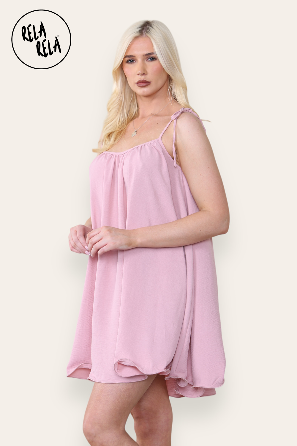 Strappy Wired Hem Swing Mini Dress Women Summer Dress in Rose Pink
