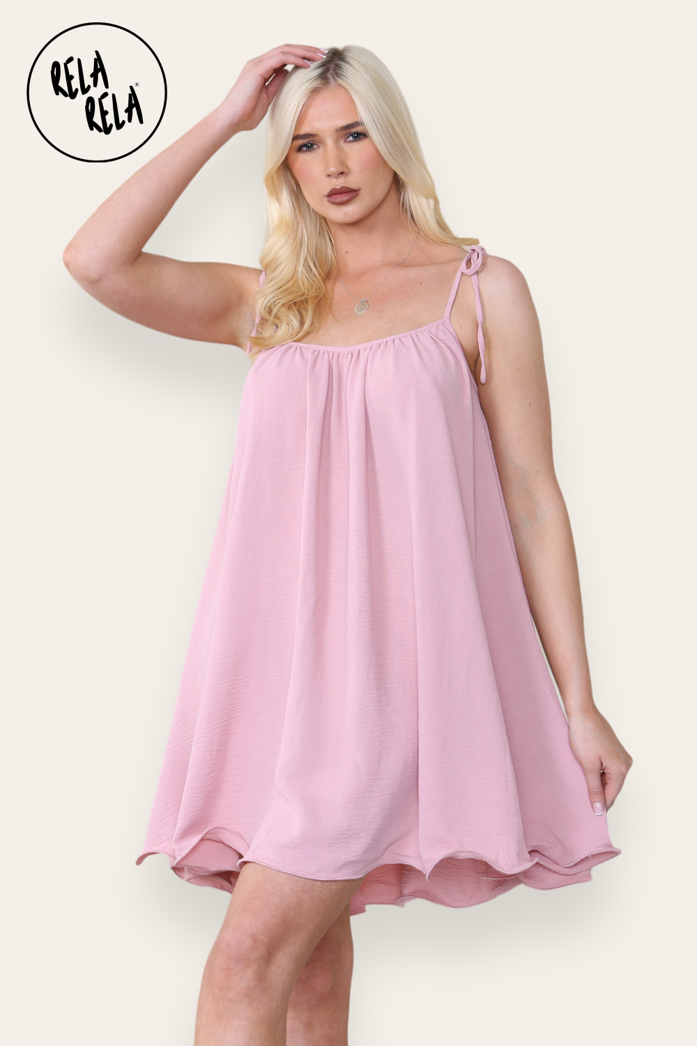 Strappy Wired Hem Swing Mini Dress Women Summer Dress in Rose Pink