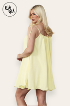 Strappy Wired Hem Swing Mini Dress Women Summer Dress in Yellow Colour