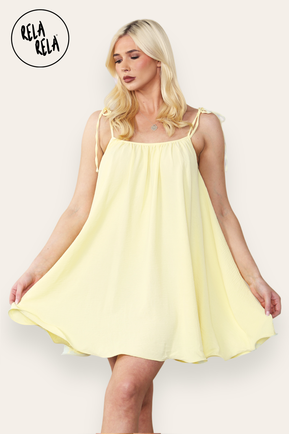 Strappy Wired Hem Swing Mini Dress Women Summer Dress in Yellow Colour