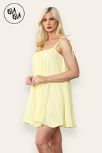 Strappy Wired Hem Swing Mini Dress Women Summer Dress in Yellow Colour