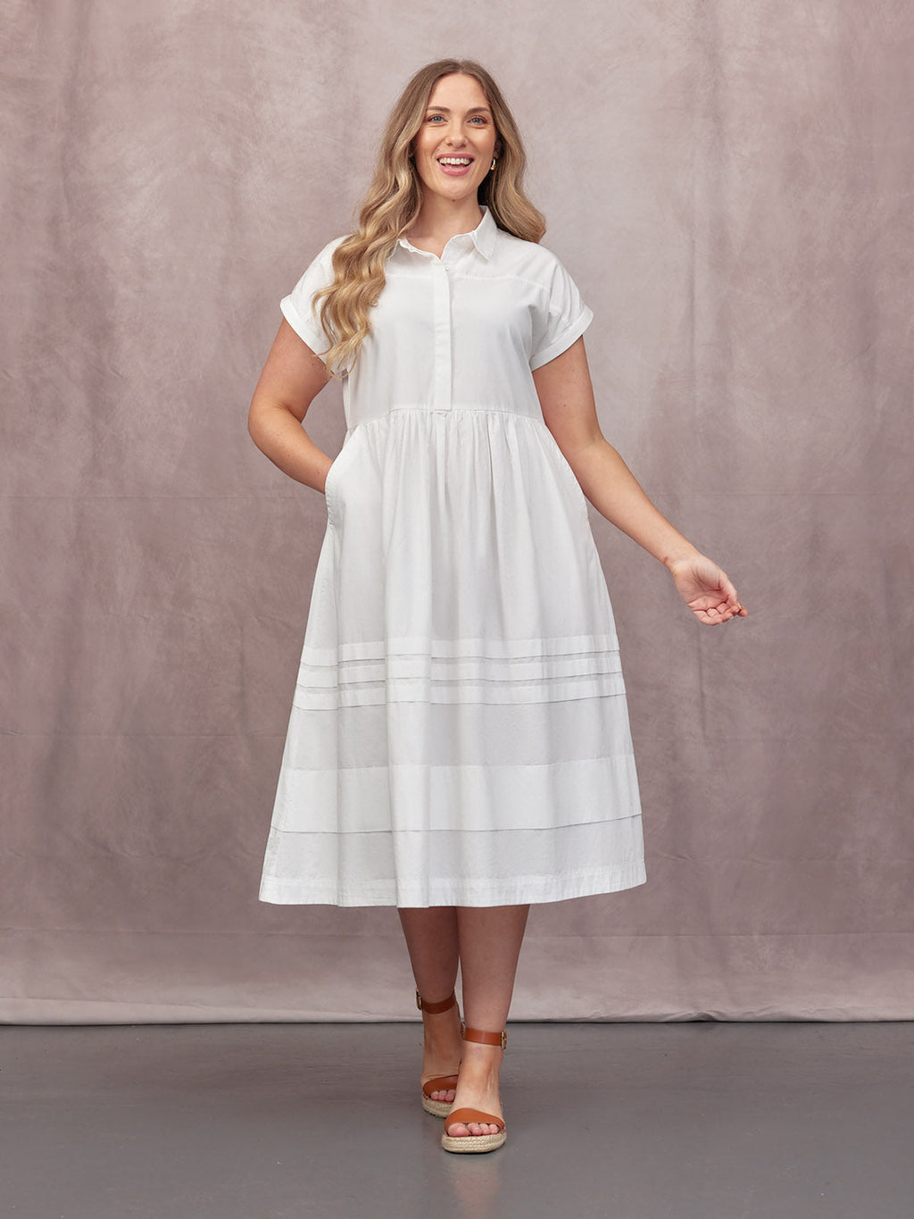 Rhiona Tuck Detail Shirt Dress - White