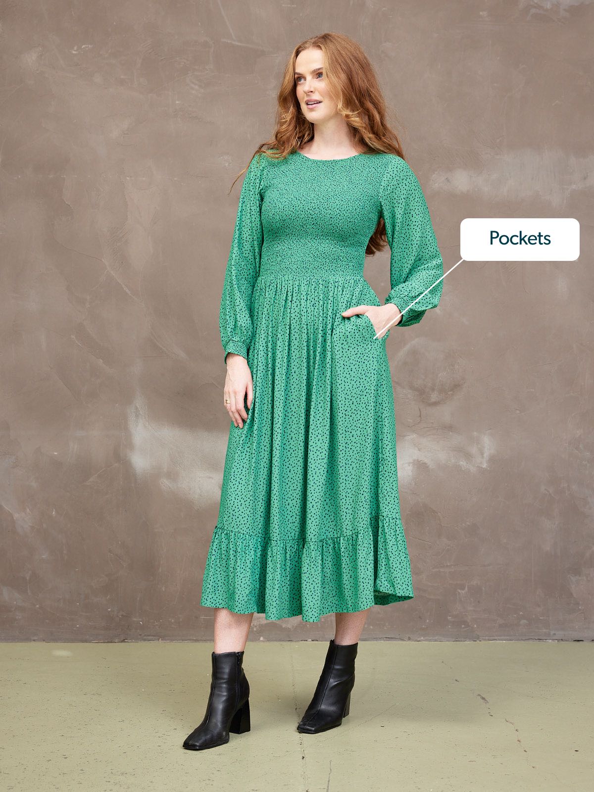 Rosaleen Shirred Bodice Midi Dress