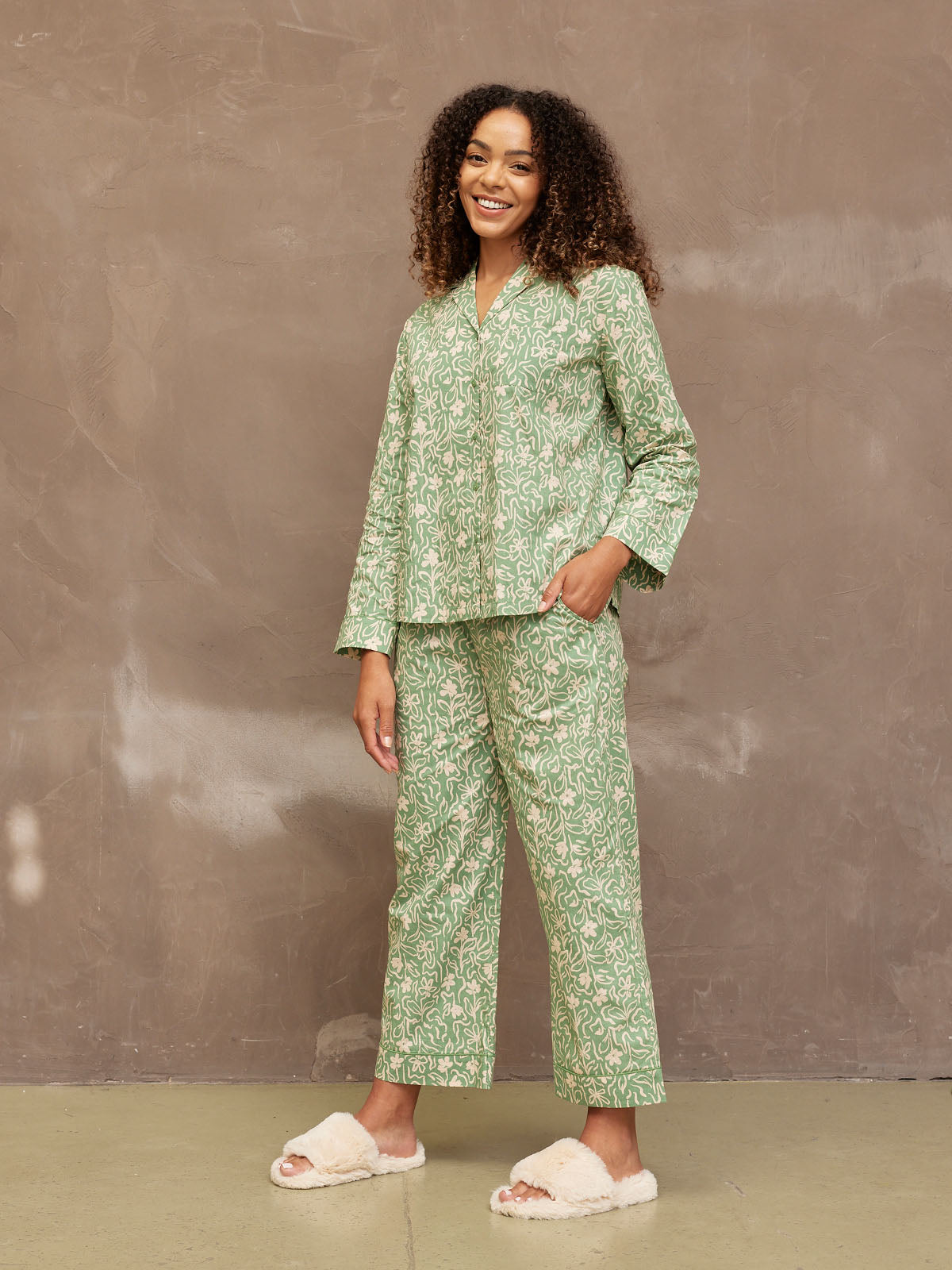 Rosie - Poplin Pyjama - Green & Cream