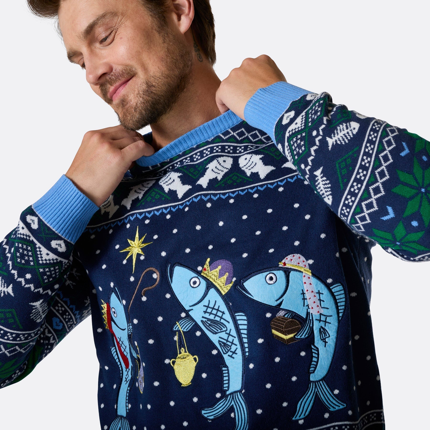 Men's Three Wise Fish Christmas Jumper