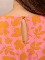 Sally Grace Tie Sleeve Dress - Pink & Orange Floral Print