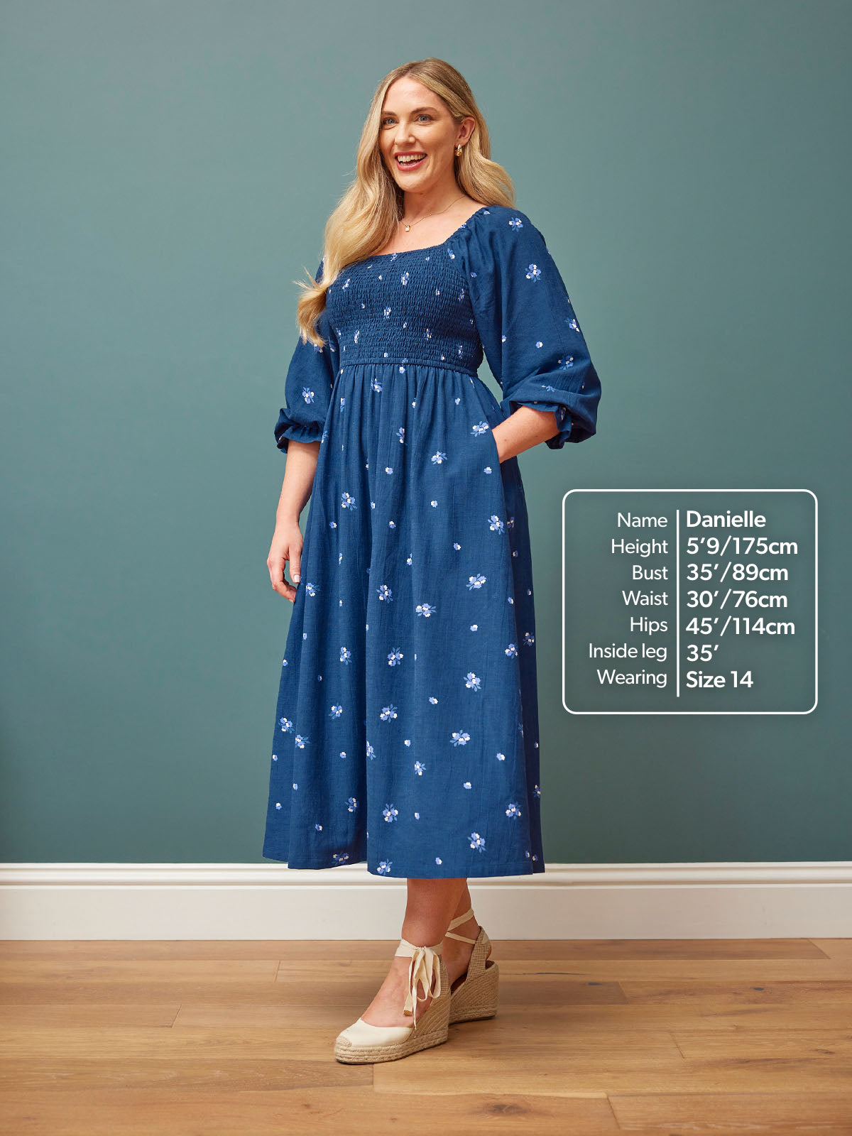 Sam Navy Print Shirred Dress