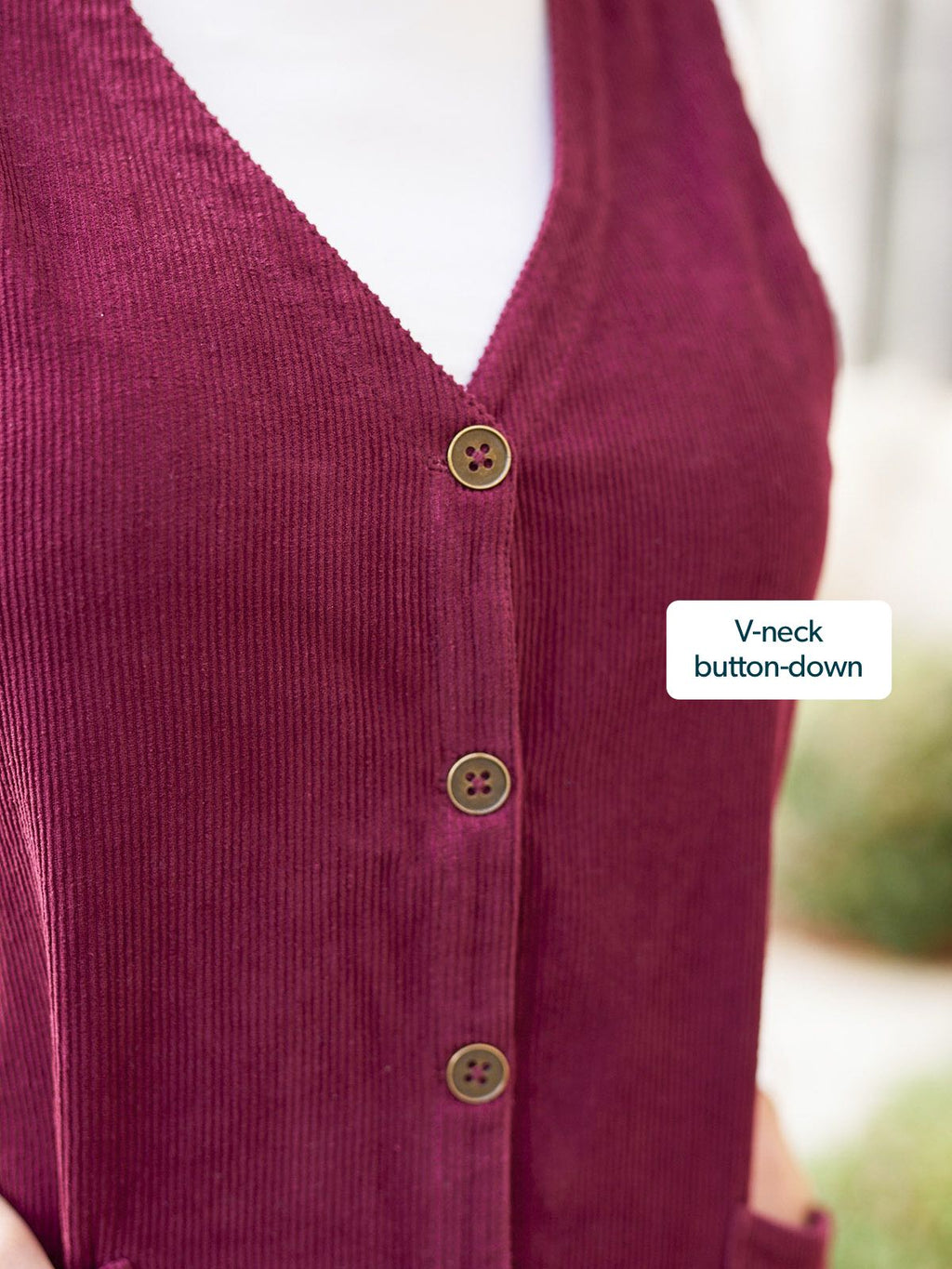 Sandie - Cord Pinafore Dress - Burgundy
