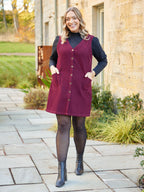 Sandie - Cord Pinafore Dress - Burgundy