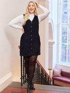 Sandie - Button Down Pinafore Dress - Black
