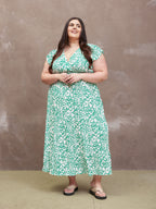 Susan Maxi Dress - White & Green Linear Print