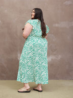 Susan Maxi Dress - White & Green Linear Print
