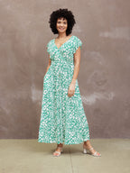 Susan Maxi Dress - White & Green Linear Print