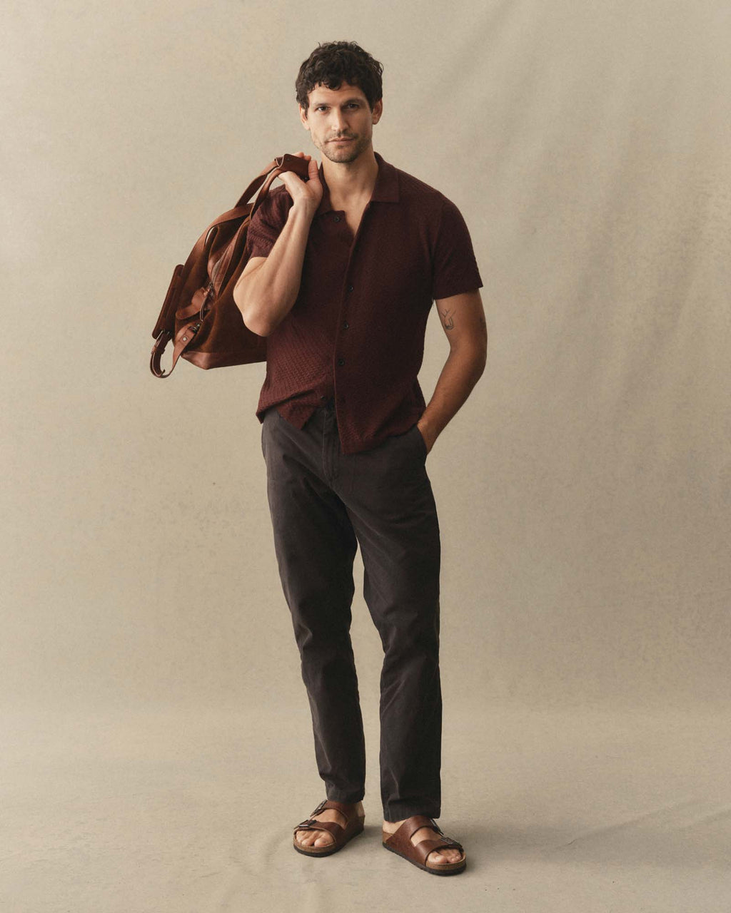 The Arlo Sweater Polo in Burgundy Texture Knit
