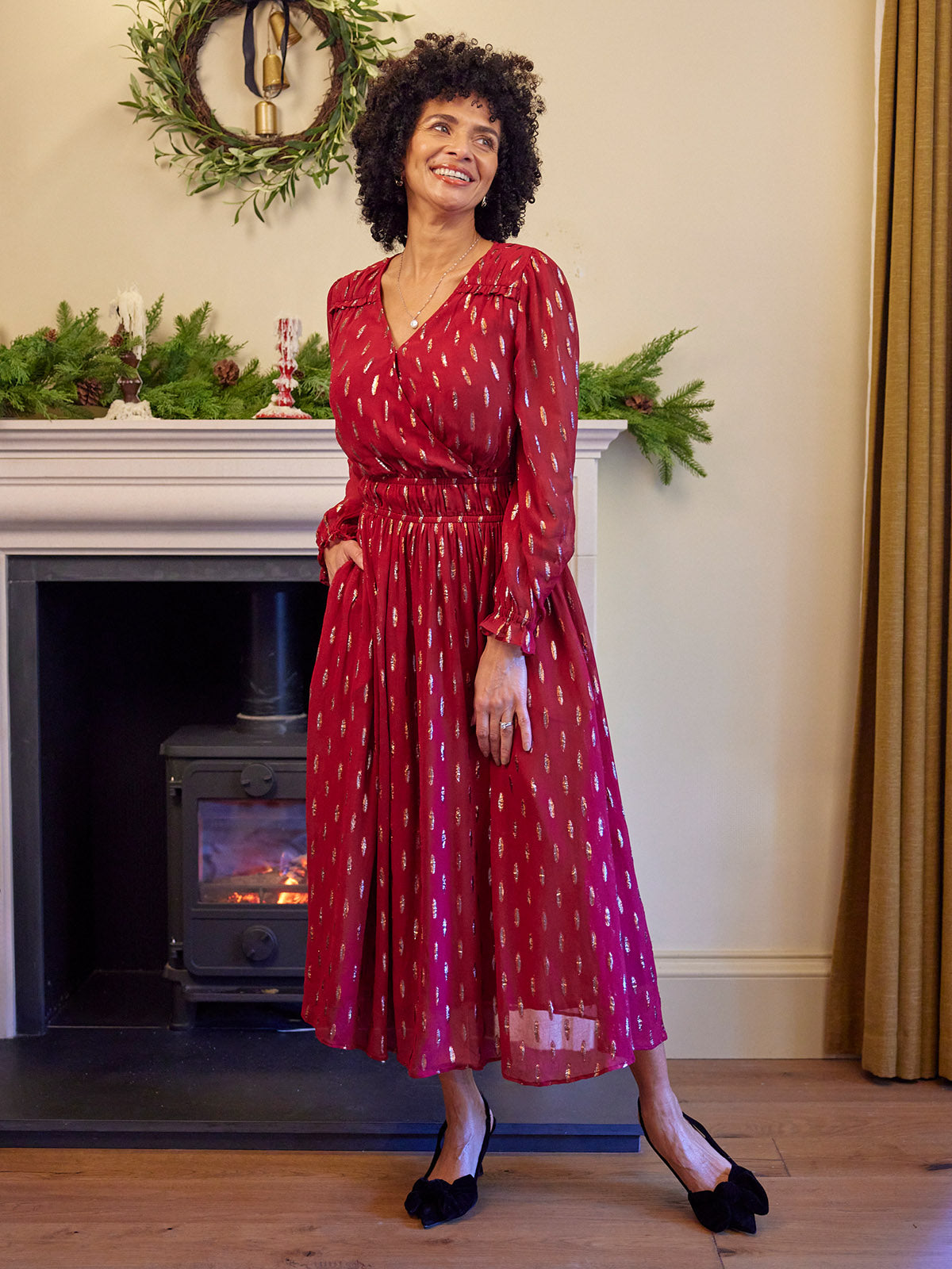 Valerie Lurex Dress - Burgundy and Bronze / Silver