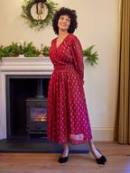Valerie Lurex Dress - Burgundy and Bronze / Silver