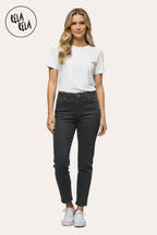 Petite Stretch Mom Jeans – Mid Rise in Charcoal