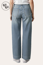 Stretchy Studded Rivet Wide Leg Jeans in Vintage Blue