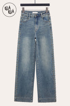 Stretchy Studded Rivet Wide Leg Jeans in Vintage Blue