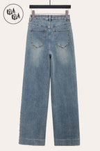 Stretchy Studded Rivet Wide Leg Jeans in Vintage Blue