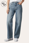 Stretchy Studded Rivet Wide Leg Jeans in Vintage Blue